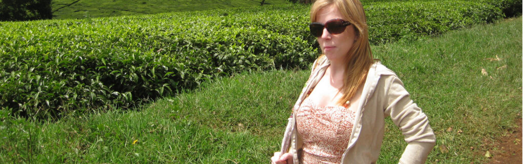 Tara Wickey near green tea fields