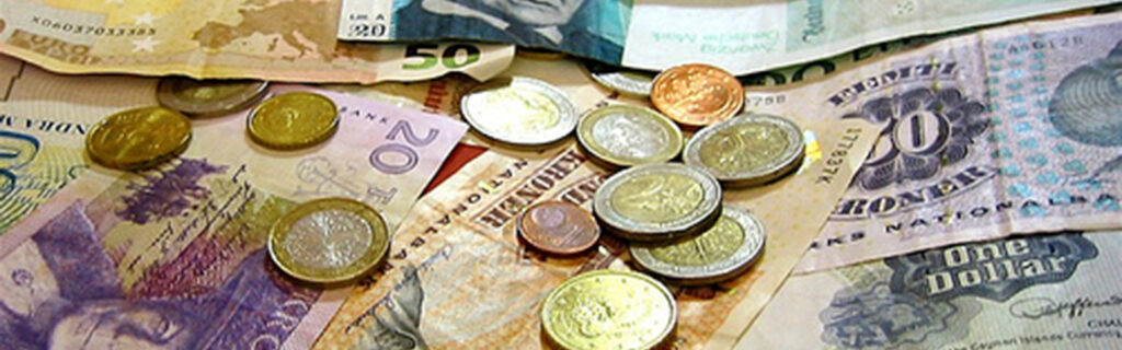 Collection of foreign currency.