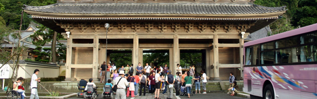 Tour group at Japanese temple