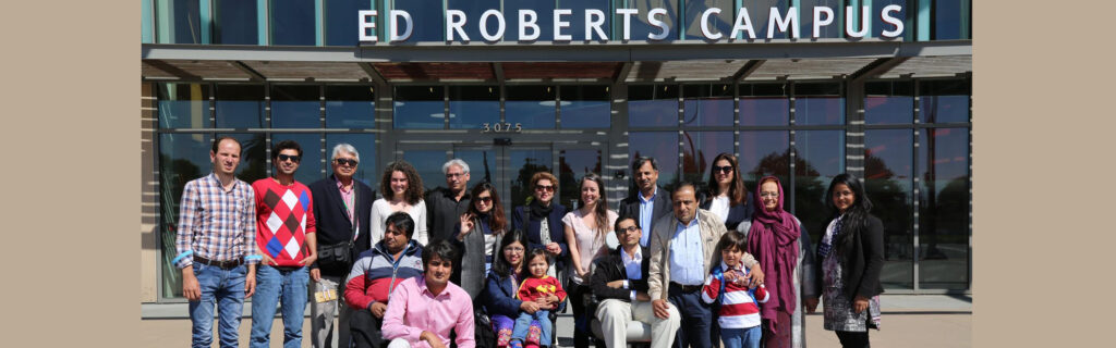 Pakistani delegation stand outside the Ed Roberts Campus