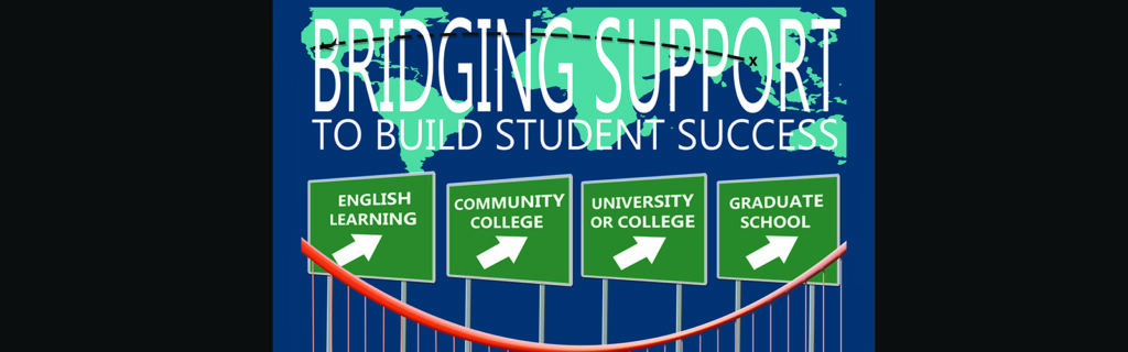 Colorful image of "bridging support to build student success" written over the world map