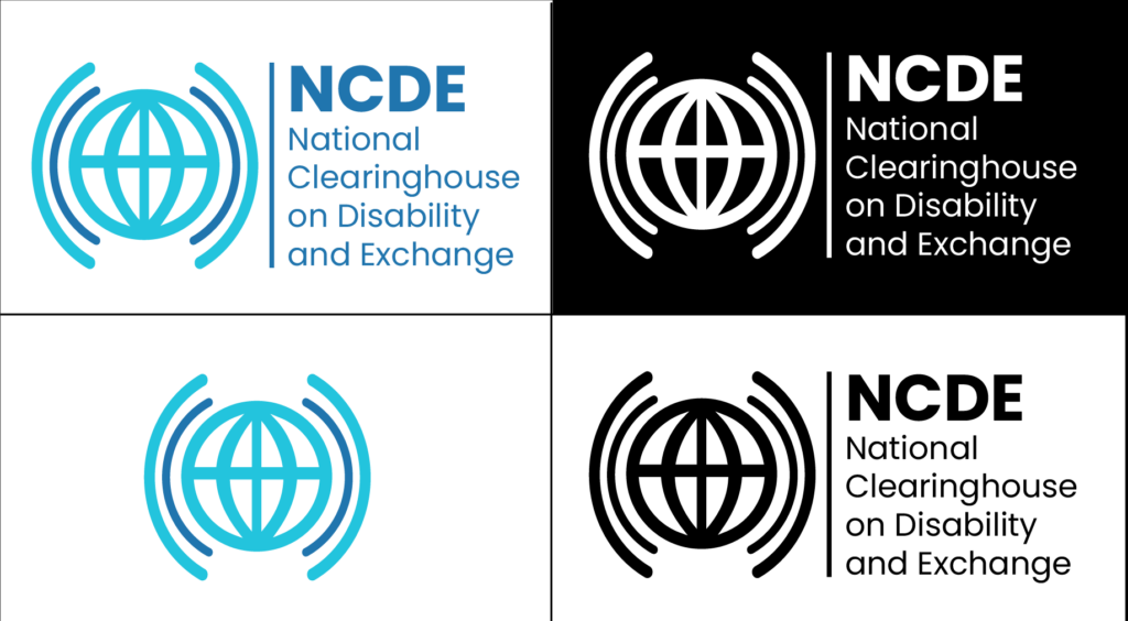 NCDE logo - a stylized globe that emits waves on either side. text: National Clearinghouse on Disability and Exchange is to the right of the image